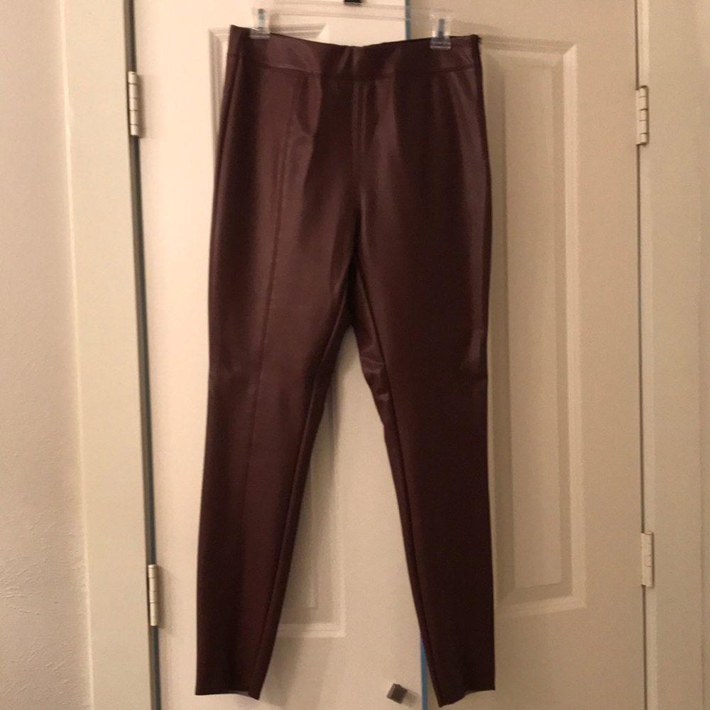 New Top Shop faux leather riding pants side zip wine color